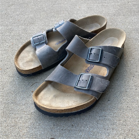 Men’s Birkenstock Gray Arizona Sandals Soft Footbed EU Sz 46 US Sz 13 EUC - Picture 1 of 6